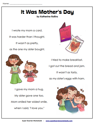 Mother's Day Poem Worksheets