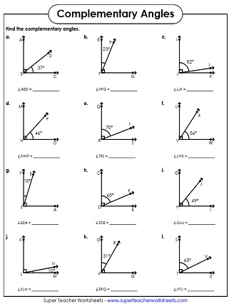 Complementary Angles Worksheet