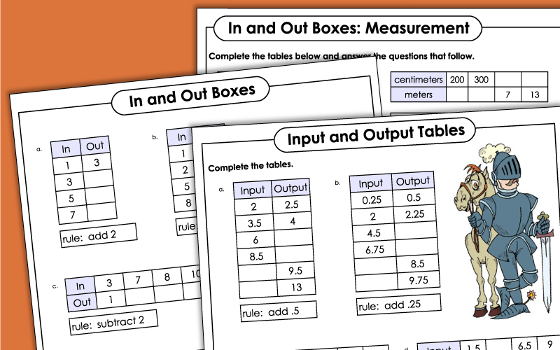 Input Output Boxes - Worksheets