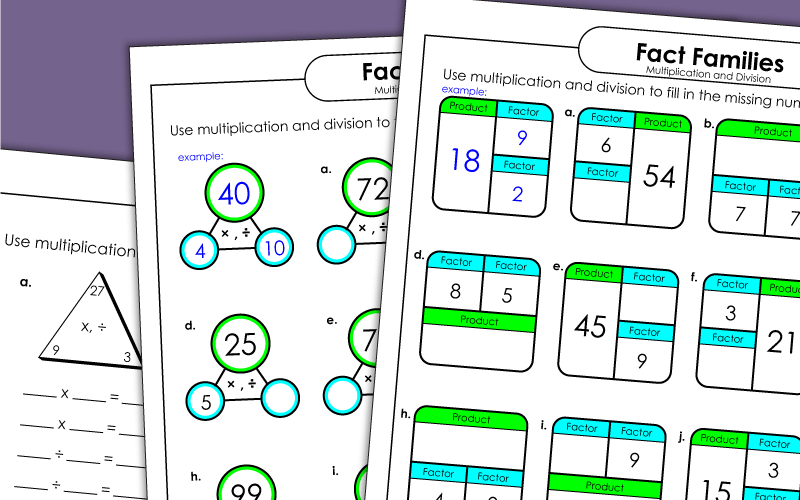 Fact Families and Number Families - Multiplication and Division Worksheets
