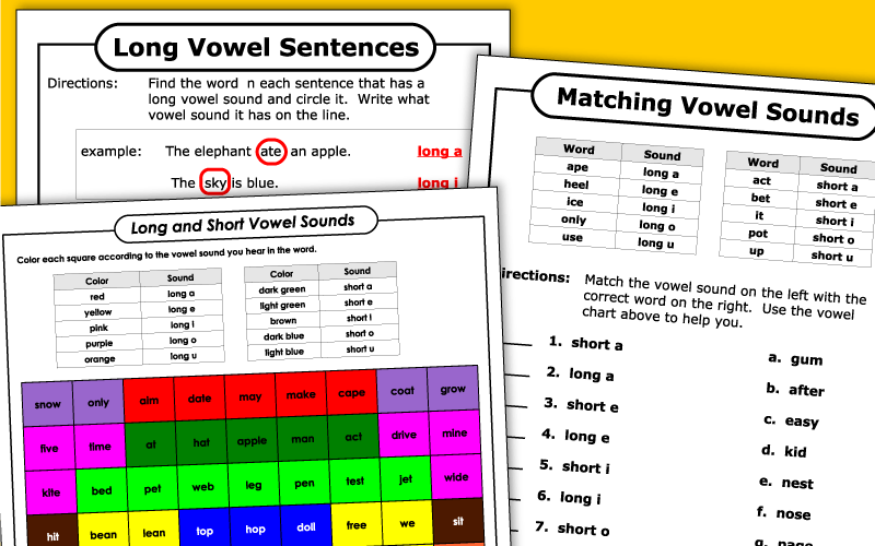 Phonics: Long and Short Vowel Worksheets