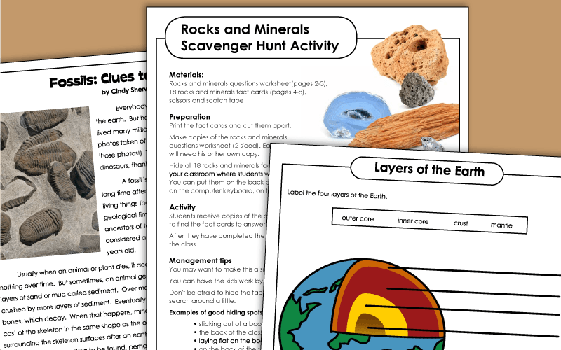 Rock, Earth, and Volcano Worksheets