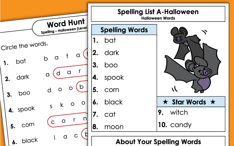 Spelling Worksheets - Grade 1 - Halloween