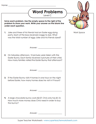 Easter Math Worksheets - Word Problems