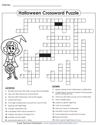 Halloween Worksheets- Crossword Puzzle