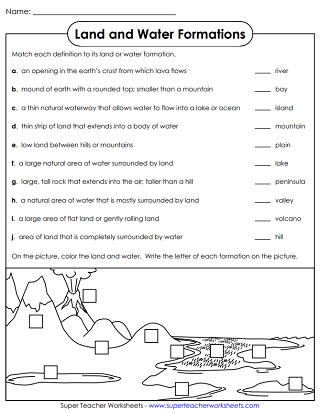 Land and Water Formations - Worksheets