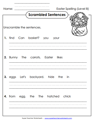 Easter Spelling Worksheets - Unscramble 
