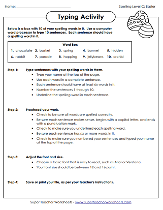 Easter Spelling Worksheets - Typing Activity