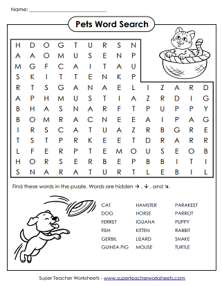 Word Search Puzzle - Pets