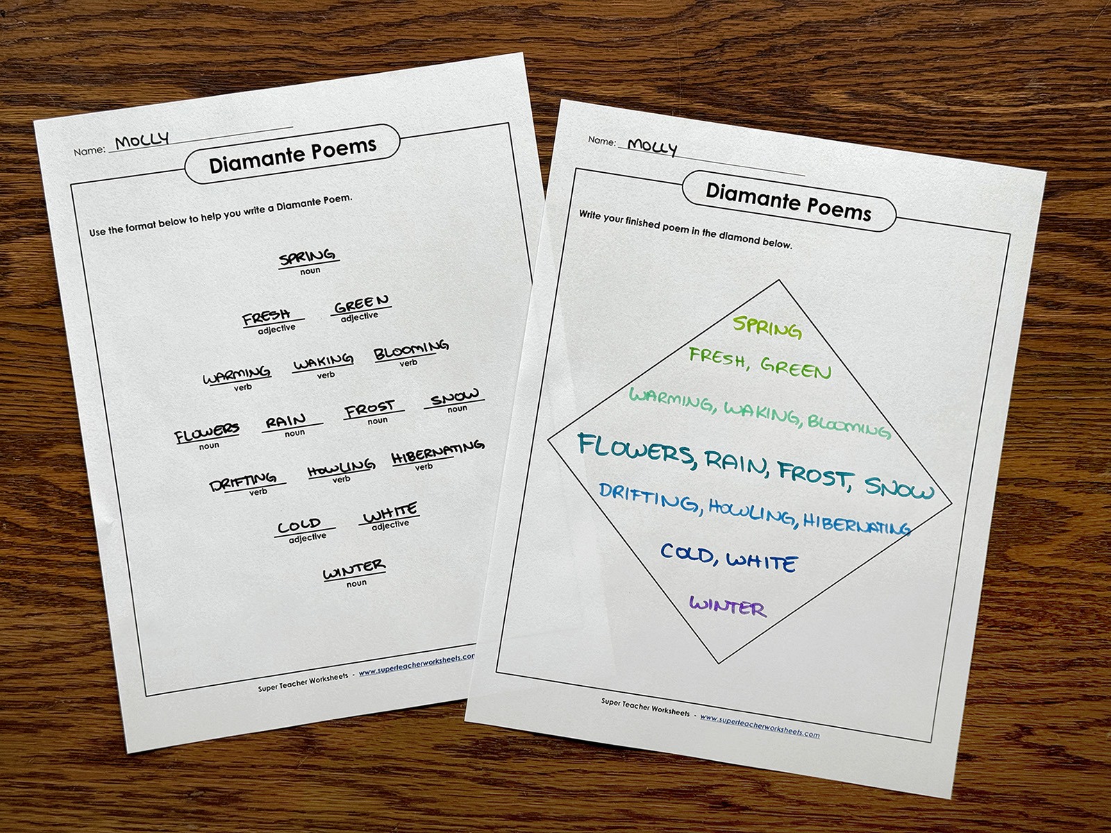 Class Activity Diamante Poem