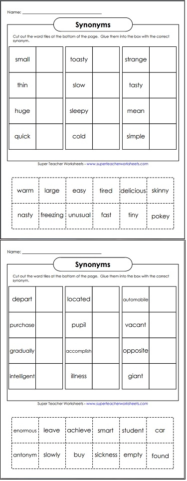 synonyms and antonyms worksheets