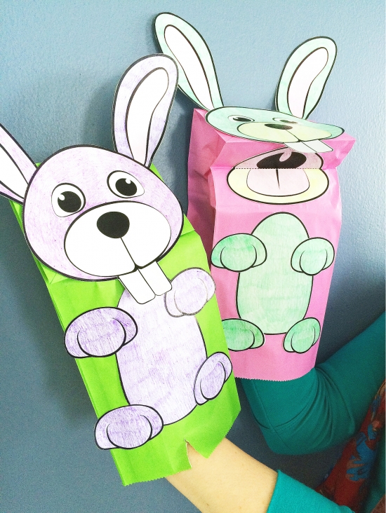 Paper Bag Bunny Puppet - Free Template * Moms and Crafters