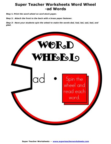 Flashcards and Word Wheels - -ad Letter Blend Word Wheel (Printable PDF Worksheet)