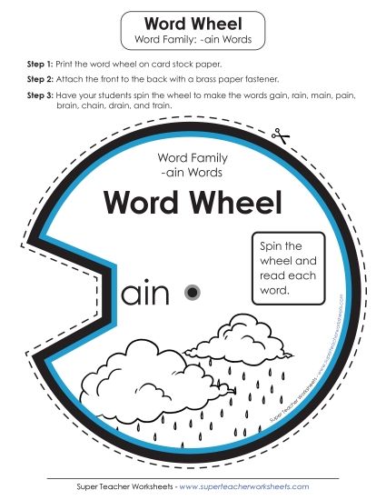 Word Family Word Wheels - -ain Word Wheel (Printable PDF Worksheet)