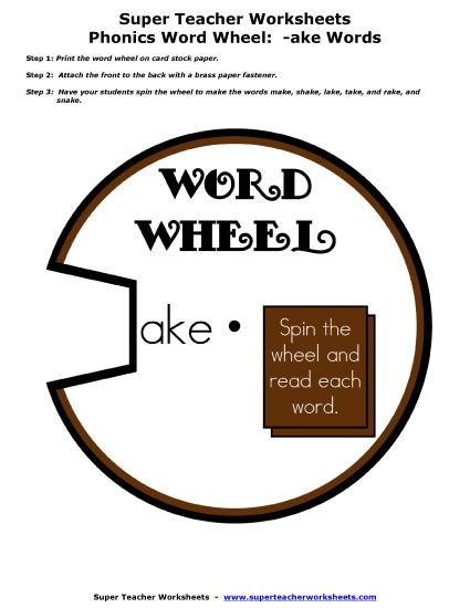Word Wheels, Flashcards, and Sliders - -ake Word Wheel Activity (Printable PDF Worksheet)