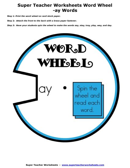 Word Wheels, Flashcards, and Sliders - -ay Word Wheel Activity (Printable PDF Worksheet)
