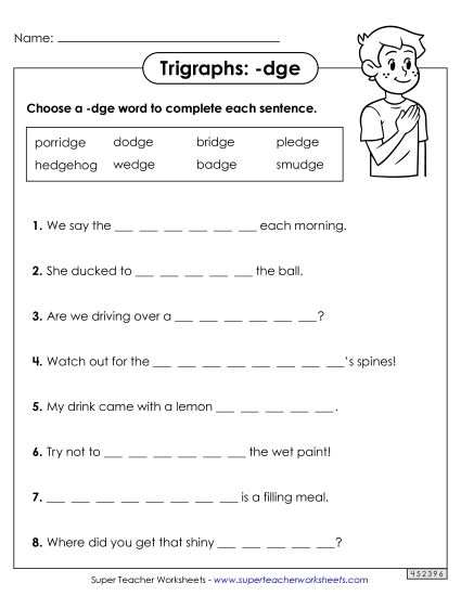 Worksheets - -dge Sentences (Printable PDF Worksheet)