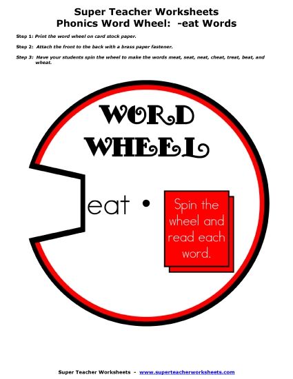  Flashcards, Sliders, and Word Wheels - -eat Word Wheel Activity (Printable PDF Worksheet)