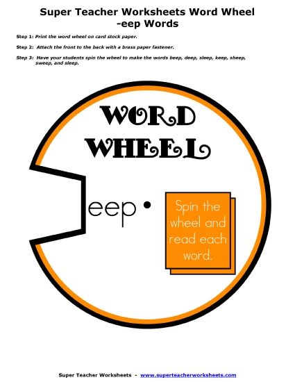  Flashcards, Sliders, and Word Wheels - -eep Word Wheel Activity (Printable PDF Worksheet)