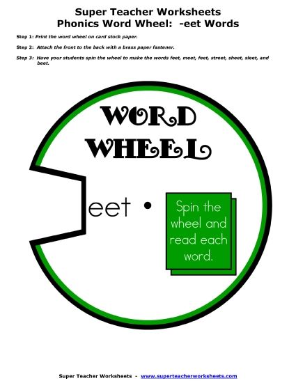 Word Family Word Wheels - -eet Word Wheel (Printable PDF Worksheet)