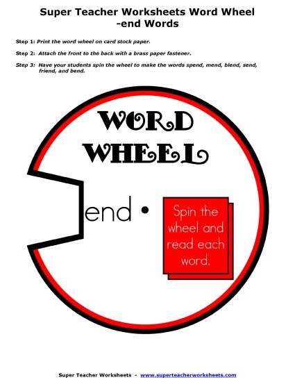Word Family Word Wheels - -end Word Wheel (Printable PDF Worksheet)