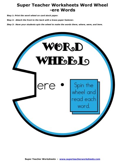  Flashcards, Sliders, and Word Wheels - -ere Word Wheel Activity (Printable PDF Worksheet)