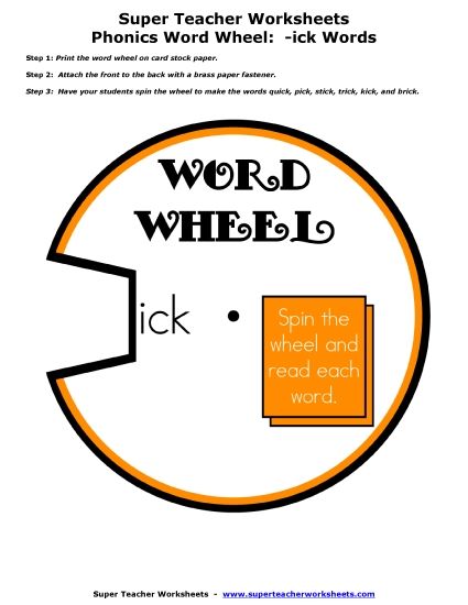 Word Family Word Wheels - -ick Word Wheel (Printable PDF Worksheet)