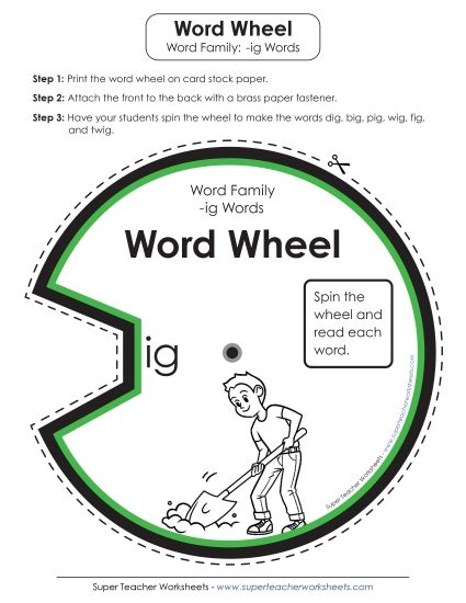 Word Family Word Wheels - -ig Word Wheel (Printable PDF Worksheet)