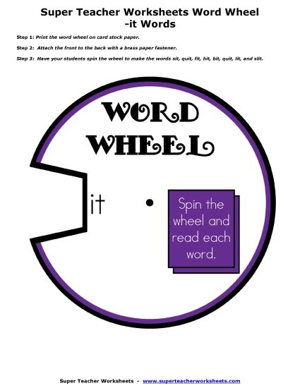 Flashcards and Word Wheels - -it Word Family Wheel (Printable PDF Worksheet)