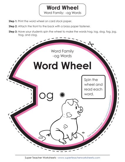 Word Family Word Wheels - -og Word Wheel (Printable PDF Worksheet)