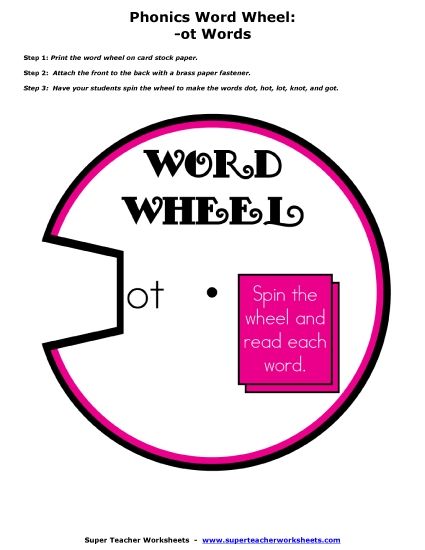 Flashcards and Word Wheels - -ot Word Family Wheel (Printable PDF Worksheet)