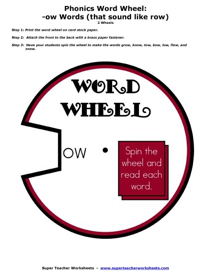 Word Family Word Wheels - -ow Word Wheel&nbsp; #1 (Printable PDF Worksheet)