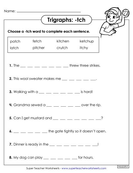 Worksheets - -tch Sentences (Printable PDF Worksheet)