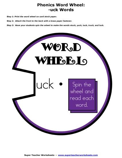 Flash Cards and Word Wheels - -uck Word Family Wheel (Printable PDF Worksheet)
