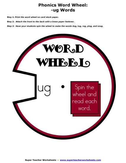 Word Family Word Wheels - -ug Word Wheel (Printable PDF Worksheet)