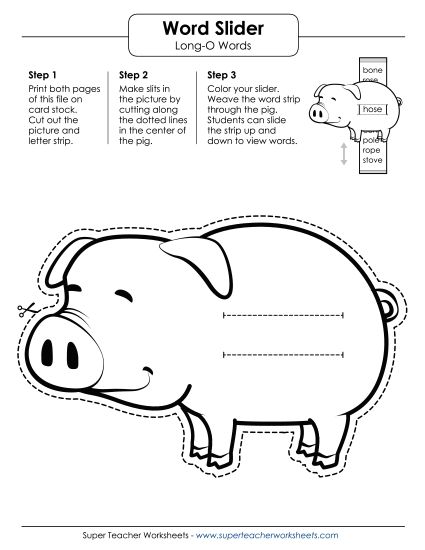 Flashcards, Sliders, and Word Wheels -  Word Slider 2 - Long O (Printable PDF Worksheet)