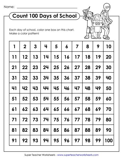 Activities & Worksheets - 100 Table: Color 100 Days (Printable PDF Worksheet)