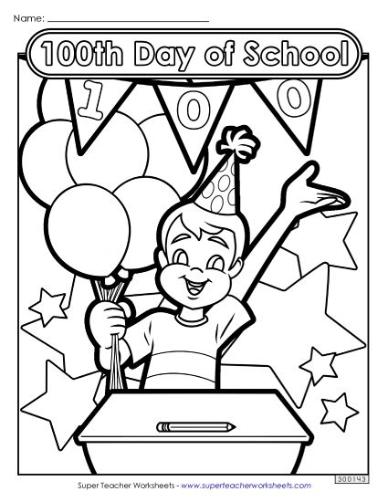 Activities & Worksheets - 100th Day Boy Coloring Page (Printable PDF Worksheet)