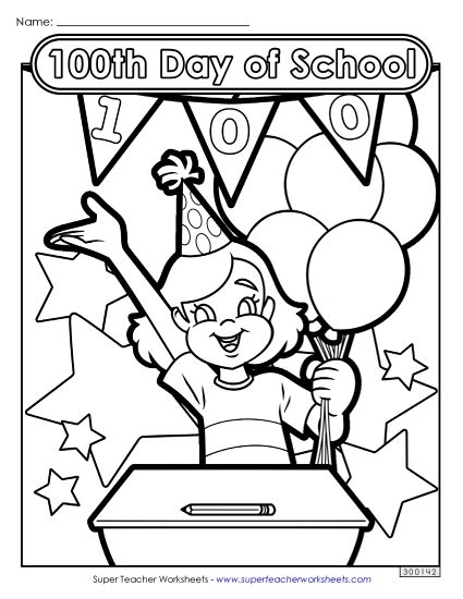 Activities & Worksheets - 100th Day Girl Coloring Page (Printable PDF Worksheet)