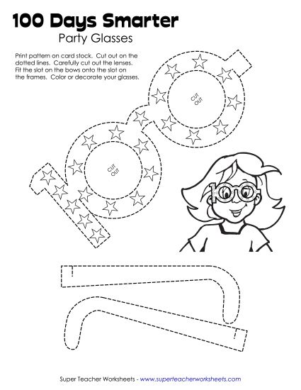 Crafts - 100th Day Glasses (Printable PDF Worksheet)