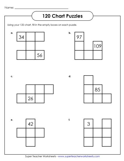 120 Chart Puzzles - 120 Chart Puzzle 1 (Basic) (Printable PDF Worksheet)