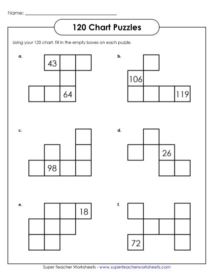 120 Chart Puzzles - 120 Chart Puzzle 2 (Intermediate)  (Printable PDF Worksheet)