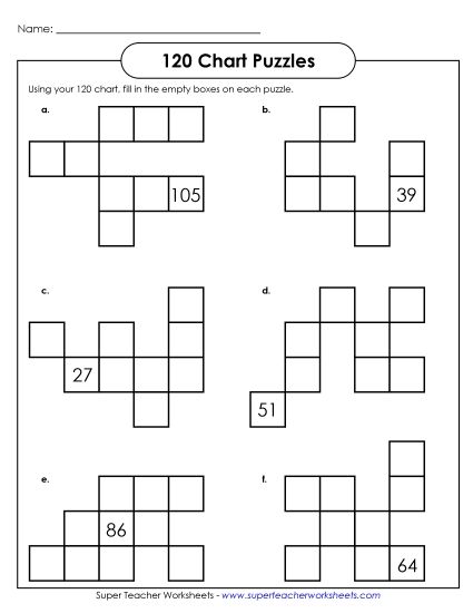 120 Chart Puzzles - 120 Chart Puzzle 3 (Intermediate)  (Printable PDF Worksheet)