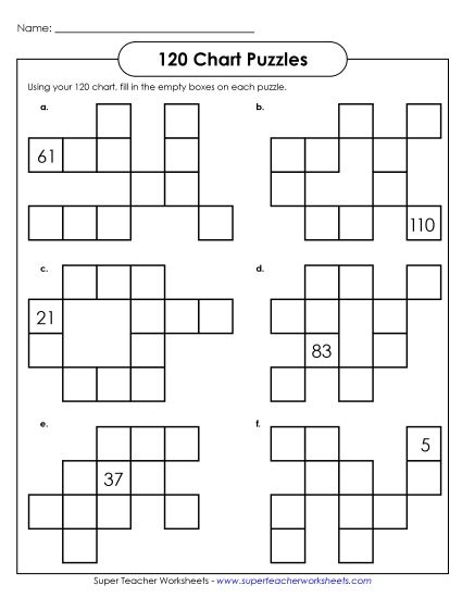 120 Chart Puzzles - 120 Chart Puzzle 4 (Advanced)  (Printable PDF Worksheet)