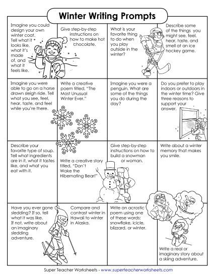 Winter Writing - 16 Winter Writing Prompts (Printable PDF Worksheet)