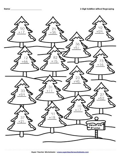 Christmas Addition - 2-Digit Addition Christmas Trees (No Regrouping) (Printable PDF Worksheet)