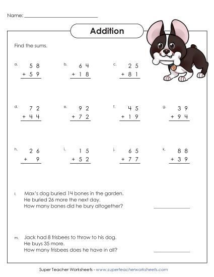 Worksheets (2-Digit Addends) - 2-Digit Addition Worksheet #2 (Printable PDF Worksheet)