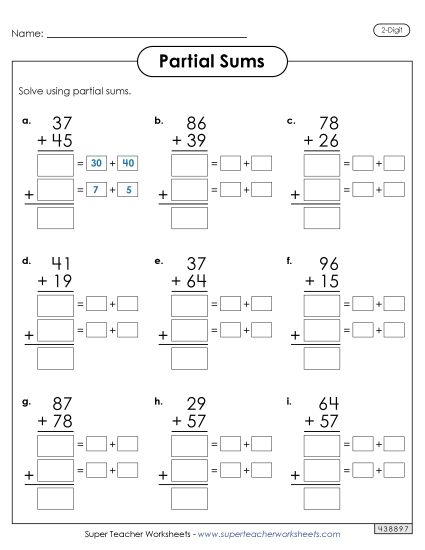 Partial Sums - 2-Digit Partial Sums Addition (Printable PDF Worksheet)