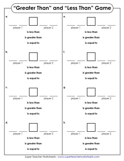 Comparing Numbers - 2-Digit Place Value Game (Printable PDF Worksheet)