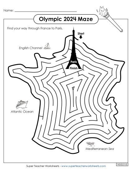 Mazes - 2024 Olympic Maze Fun: Paris France (Printable PDF Worksheet)